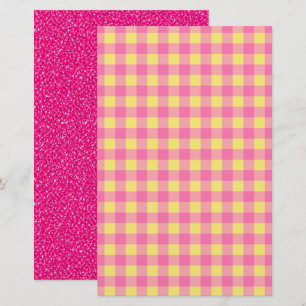 Roze Glitter & Gingham Omkeerbaar Scrapbook Papier
