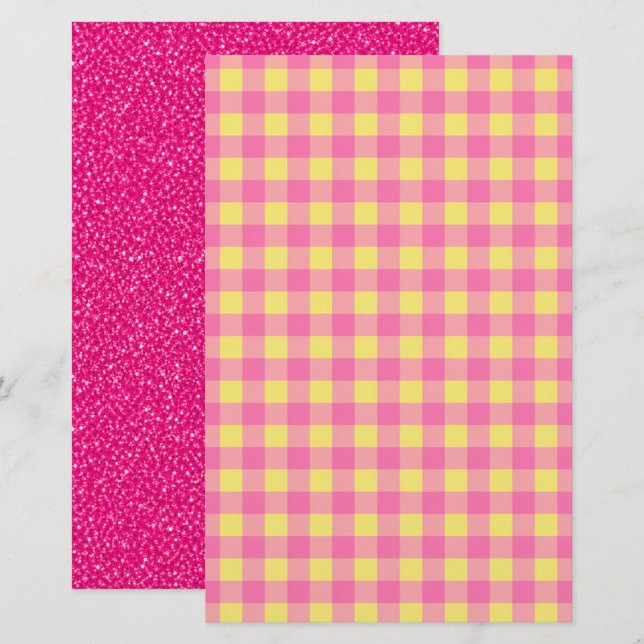 Roze Glitter & Gingham Omkeerbaar Scrapbook Papier (Voorkant / Achterkant)