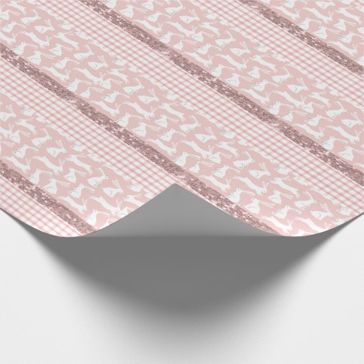 Roze Glitter Gingham Pset Rabbits Cadeaupapier (Hoek)
