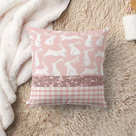Roze Glitter Gingham Pset Rabbits Kussen (Deken)