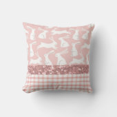 Roze Glitter Gingham Pset Rabbits Kussen (Voorkant)