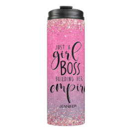 Roze Glitter Girl Boss Name Building Empire Thermosbeker