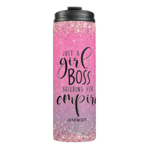 Roze Glitter Girl Boss Name Building Empire Thermosbeker