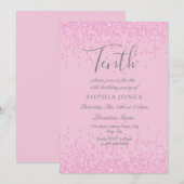 Roze Glitter Girls 10th Birthday Party Invite Kaart (Voorkant / Achterkant)