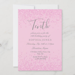 Roze Glitter Girls 10th Birthday Party Invite Kaart