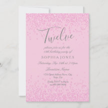 Roze Glitter Girls 12th Birthday Party Invite