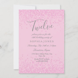 Roze Glitter Girls 12th Birthday Party Invite Kaart