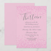 Roze Glitter Girls 13th Birthday Party Invite Kaart (Voorkant / Achterkant)