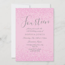 Roze Glitter Girls 14e verjaardag van de uitnodigi