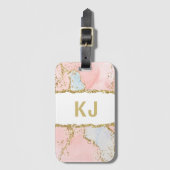 Roze Glitter Girls Monogram Initiaal Naam Bagagelabel (Voorkant (verticaal))