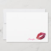 Roze glitter Girly Lipstick Kiss gepersonaliseerd Notitiekaartje (Voorkant)