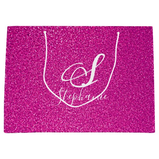 Roze Glitter Girly Monogrammen Kutkleurig Groot Cadeauzakje (Voorkant)