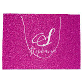 Roze Glitter Girly Monogrammen Kutkleurig Groot Cadeauzakje (Achterkant)