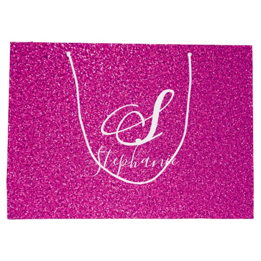 Roze Glitter Girly Monogrammen Kutkleurig Groot Cadeauzakje (Achterkant)