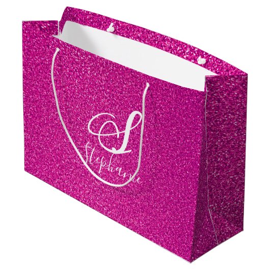 Roze Glitter Girly Monogrammen Kutkleurig Groot Cadeauzakje (Achterkant Gekanteld)