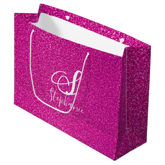 Roze Glitter Girly Monogrammen Kutkleurig Groot Cadeauzakje (Voorkant Gekanteld)