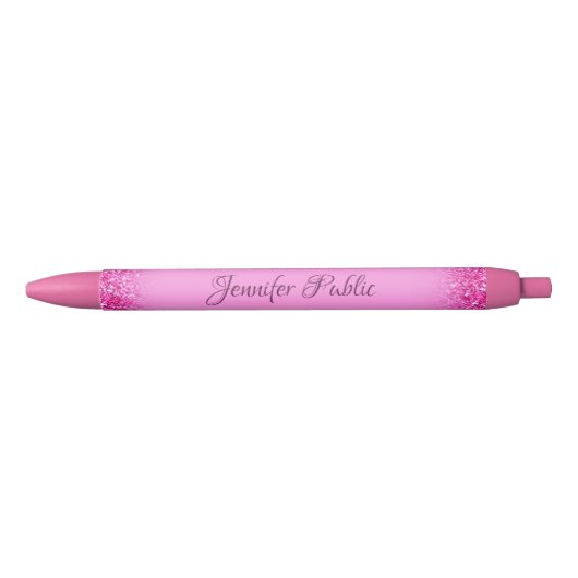 Roze Glitter Girly Shiny Specialized Name Script Zwarte Inkt Pen (Voorkant)