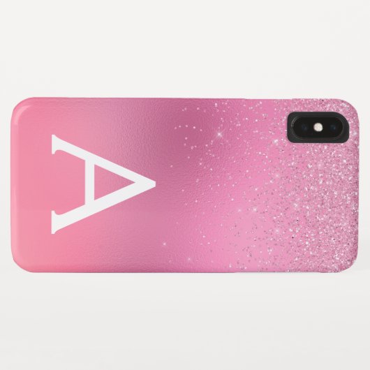 Roze Glitter Girly Sparkle Glitter Monogram Case-Mate iPhone Case (Achterkant (horizontaal))