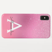 Roze Glitter Girly Sparkle Glitter Monogram Case-Mate iPhone Case (Achterkant (horizontaal))