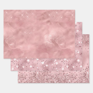 Roze Glitter Glam Bling Trendy Stijlvol voor haar Inpakpapier Vel