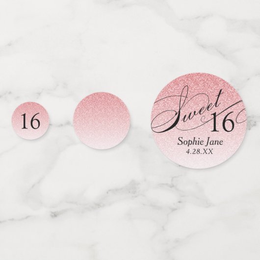 Roze Glitter Glam Gepersonaliseerde Sweet 16 Confe Confetti (Voorkanten)
