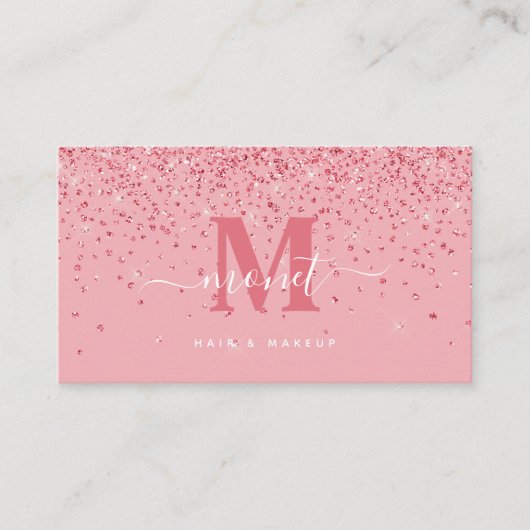 Roze Glitter Glam Haar & Make-up Visitekaartje (Voorkant)