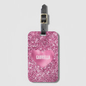  Roze Glitter Glam Hart Bagagelabel (Voorkant (verticaal))