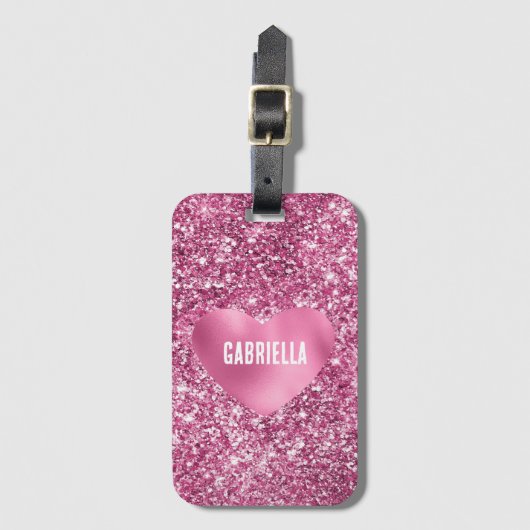  Roze Glitter Glam Hart Bagagelabel (Voorkant (verticaal))
