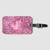  Roze Glitter Glam Hart Bagagelabel (Voorkant (horizontaal))