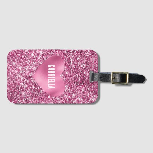  Roze Glitter Glam Hart Bagagelabel (Voorkant (horizontaal))