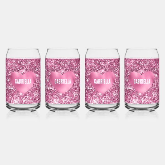  Roze Glitter Glam Hart Blikvorm Glas (Voorkant)