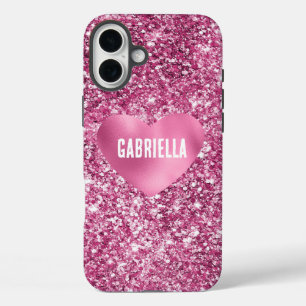  Roze Glitter Glam Hart iPhone 16 Plus Hoesje