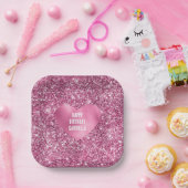  Roze Glitter Glam Hart Verjaardag Papieren Bordje (Feest)