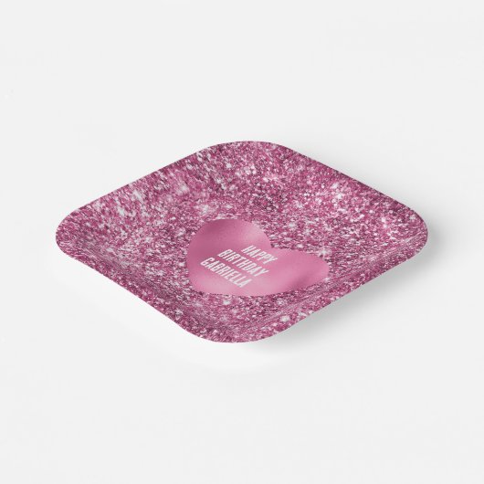  Roze Glitter Glam Hart Verjaardag Papieren Bordje (Gebogen)