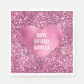Roze Glitter Glam Hart Verjaardag Servet (Voorkant)