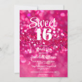 Roze Glitter Glam Sweet 16 Verjaardagsuitnodiging Kaart (Voorkant)