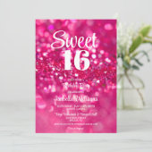 Roze Glitter Glam Sweet 16 Verjaardagsuitnodiging Kaart (Staand voorkant)