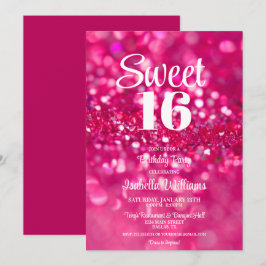Roze Glitter Glam Sweet 16 Verjaardagsuitnodiging Kaart