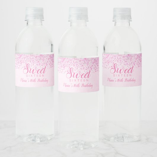 Roze Glitter, Glam Sweet 16 Waterfles Etiket (Flessen)