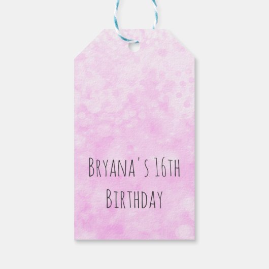Roze Glitter Glam Verjaardagsfeest Favor Cadeaulabel (Achterkant)