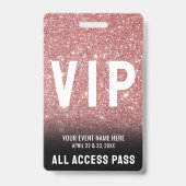 Roze Glitter Glam VIP All Access Pass Evenement Badge (Achterkant)
