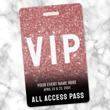 Roze Glitter Glam VIP All Access Pass Evenement