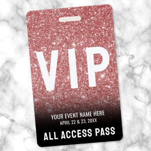 Roze Glitter Glam VIP All Access Pass Evenement Badge