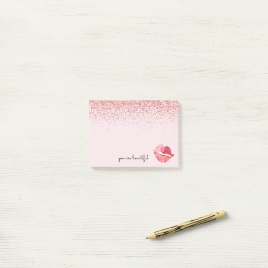 Roze Glitter Glam Waterverf Kus Post-it® Notes (Op bureau)