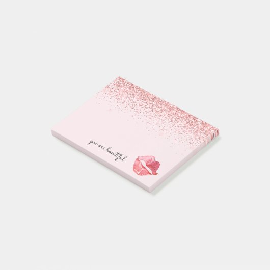 Roze Glitter Glam Waterverf Kus Post-it® Notes (Schuin)