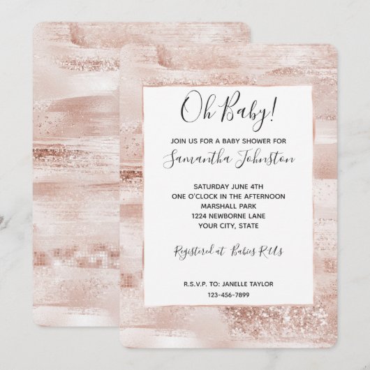 Roze Glitter Glamour Babyshower Kaart (Voorkant / Achterkant)