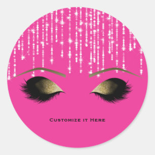 Roze Glitter Glamour Gouden Make-up Wimpers Ronde Sticker