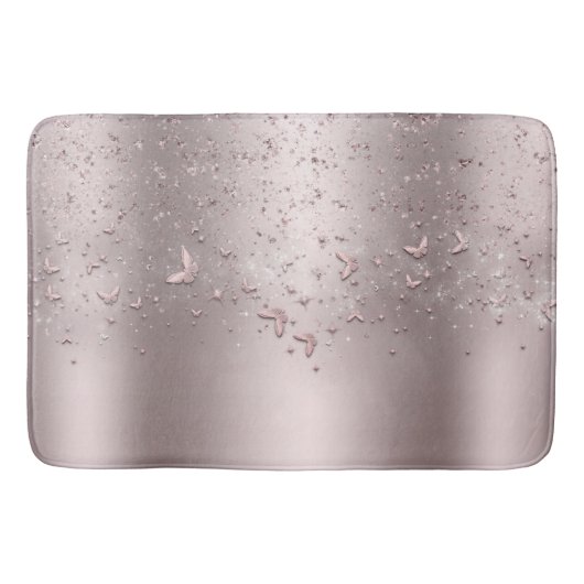 Roze Glitter Glans Fladderende Vlinder Badmat (Voorkant)