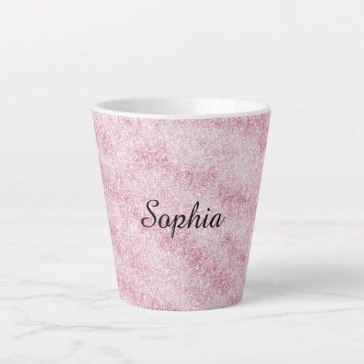 Roze Glitter Glans Kerst Latte Mok (Voorkant)