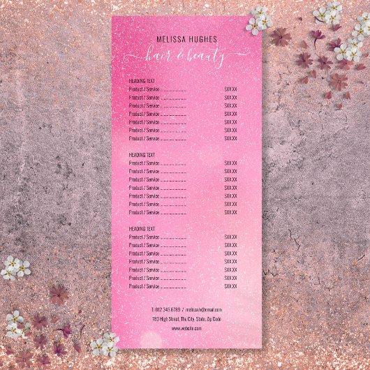 Roze Glitter Glans Salon Service Menu